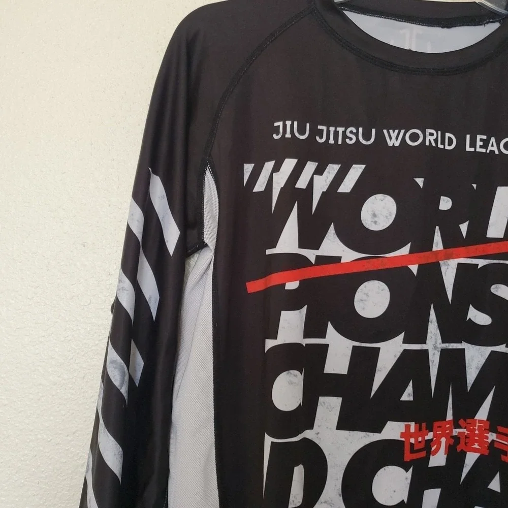 Jiu Jitsu World League Rash Guard Mens Large Black Long Sleeve MMA BJJ Shirt